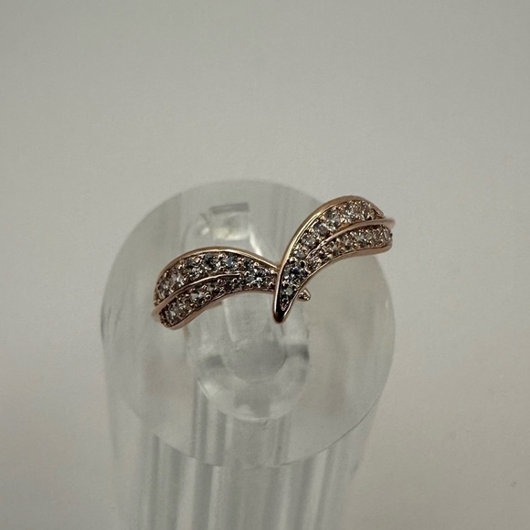 Pandora 14k Rose Gold Plated Sparkling CZ Leaves Ring | Size 4.5 (48) - Picture 10 of 14